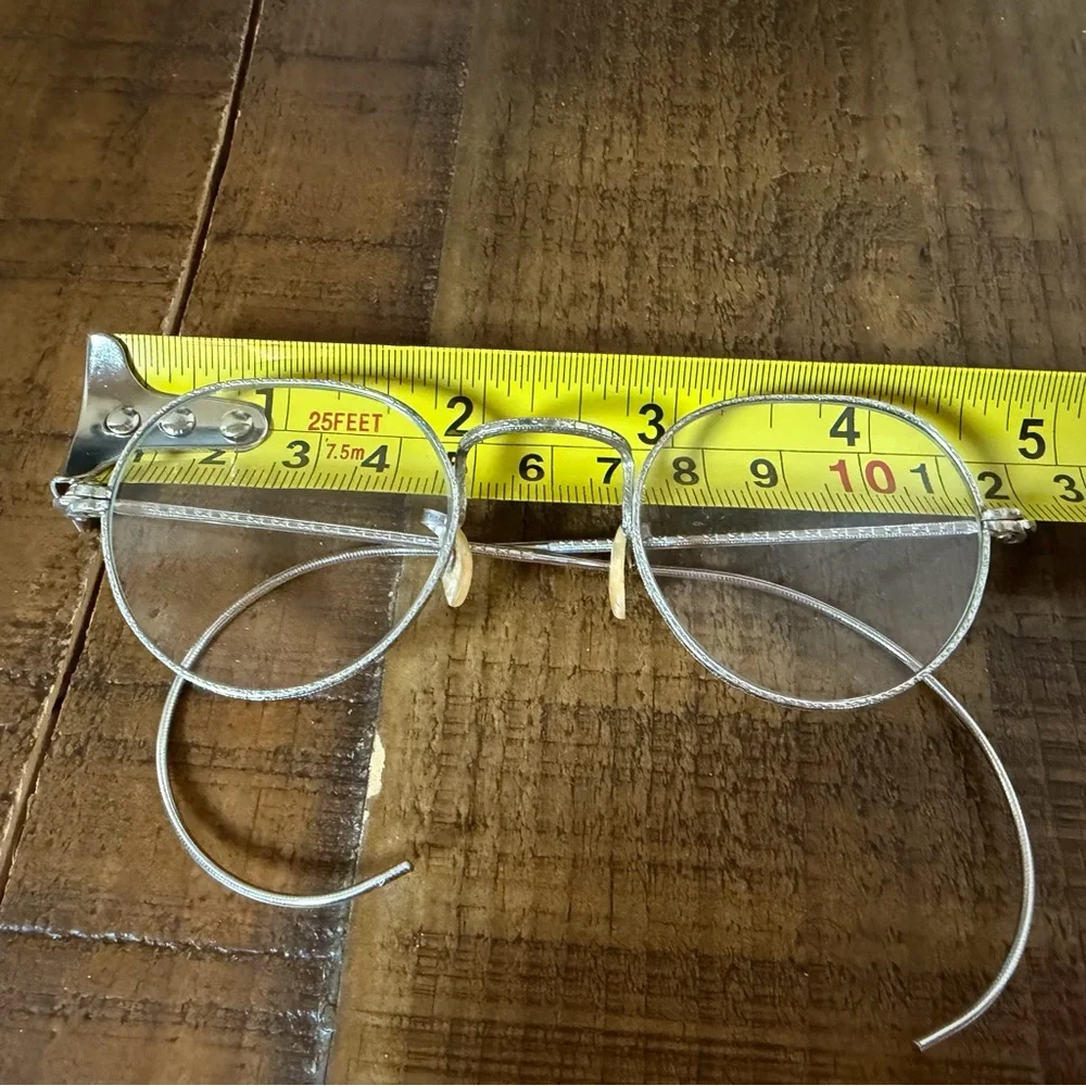 Vintage Silver Wire Rim Glasses Textured Metal USA